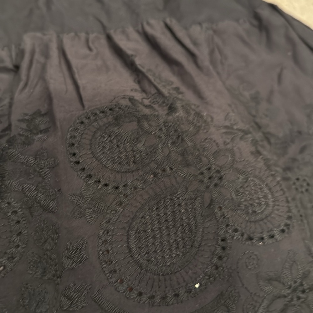 Jason Wu womens Size XL embroidered Eyelet Midi Tiered Skirt black lined floral - Picture 2 of 8